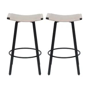 Donext Backless Counter Height Bar Stools Handwoven PVC Seat Round Footrest Set of 2 Robust Design for Indoor Outdoor Black Creamy White