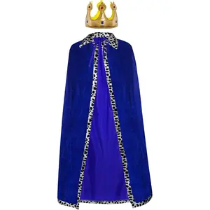 King Robe Costume Queen Robe Crown Set Cosplay Stage Performances Royal Cape Dress Up for Halloween Costume