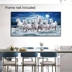 Frame not included Unframed Canvas Poster,Modern Art,White Horse Running Under The Moon,Oil Painting,For Bedroom Living Room Corridor,Wall Art,Wall Decor,Winter Decor,Room Decoration Oil Painting Abstract Canvas Wall Art Decor Corridor Home Office