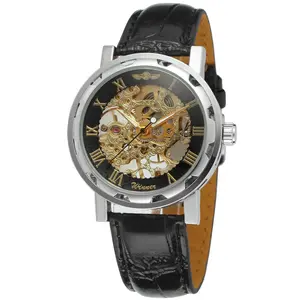 Winner Roman Numeral Hollow Retro Manual Mechanical Watch 15 Colors Leather Strap
