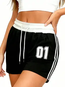 Women’s Contrast Waistband Number Print Athletic Hot Pants, American Vintage Casual Style