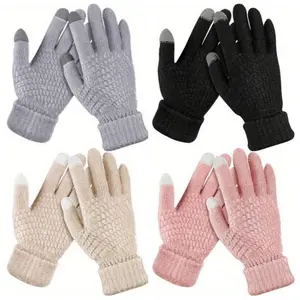 4 Pairs Women’s Thermal Fleece-Lined Touchscreen Gloves – Thick Velvet Winter Gloves with Elastic Cuffs, Warm and Stylish Korean Design for Skiing, Cycling, and Outdoor Wear beanies men skull cap unisex knit western summer sportive denim baseball hats