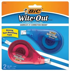 BIC Wite-Out Brand EZ Correct Correction Tape, 39.3 Feet, 2-Count Pack of white Correction Tape, Fast, Clean and Easy to Use Tear-Resistant Tape Office or School Supplies - Back to school