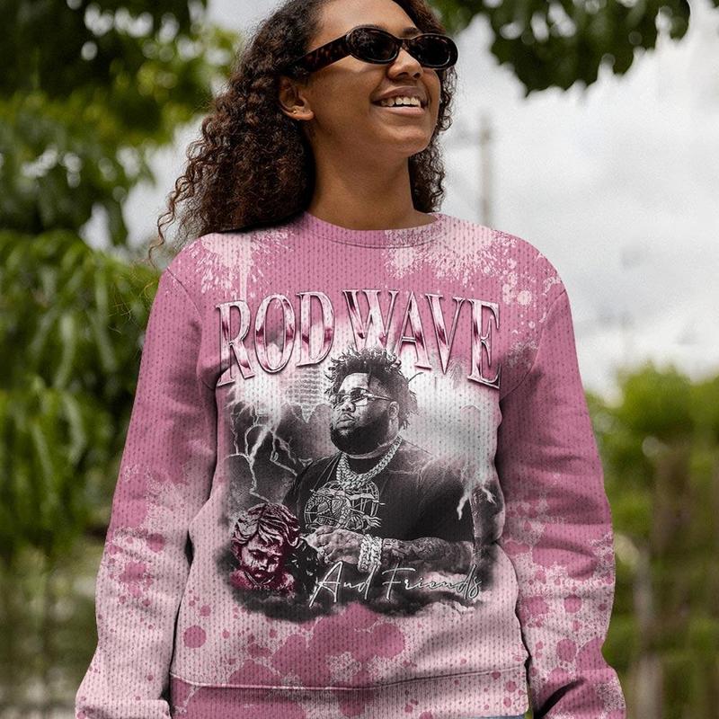 12 Pearl Pink Outfits, Pearl Pink 12s Ugly Sweater Rod Wave Rapper 90s Unisex T-Shirts To Match Sneakers, Streetwear Style Urban Outfit Fabric Menswear