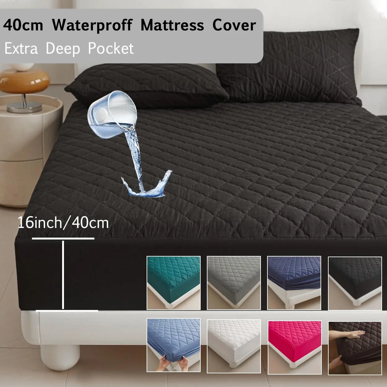 Waterproof Protection Quilt Mattress Pad Cover, 3 Counts/set Including 2 Counts Pillowcase, Soft Comfortable Breathable Mattress Protector, Bedding Supplies for Home Bedroom, Waterproof Mattress Pad, Quilted Mattress Cover, Extra Deep Pocket Fit