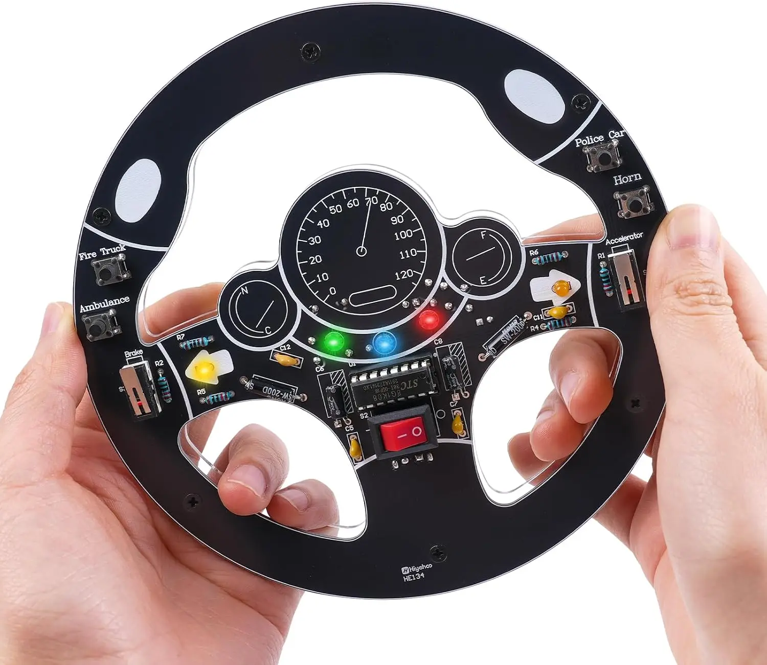 DIY Steering Wheel Soldering Kit, Car Driving Simulator STEM Electronics Project with Sound Light Effects, Interactive Circuit Board Practice Kit for Home & School Learning