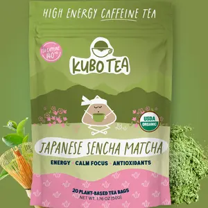 Kubo Tea: Organic Matcha Sencha Green Tea | High Caffeine Tea (140 mg) | Smooth Focus & Energy | Japanese Green Tea Beverage | 20 Ct | Compostable Packaging