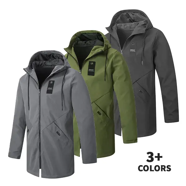 Men’s Mid-Length Minimalist Hoodie Windbreaker - Smooth Fabric, Drawstring Hood, Slanted Pockets, 3 Colors, Lightweight Sweatshirt for Spring-Autumn, Sweatshirts, Menswear, Coats, Elastic, Loose, Casual, Long Sleeve, Simple