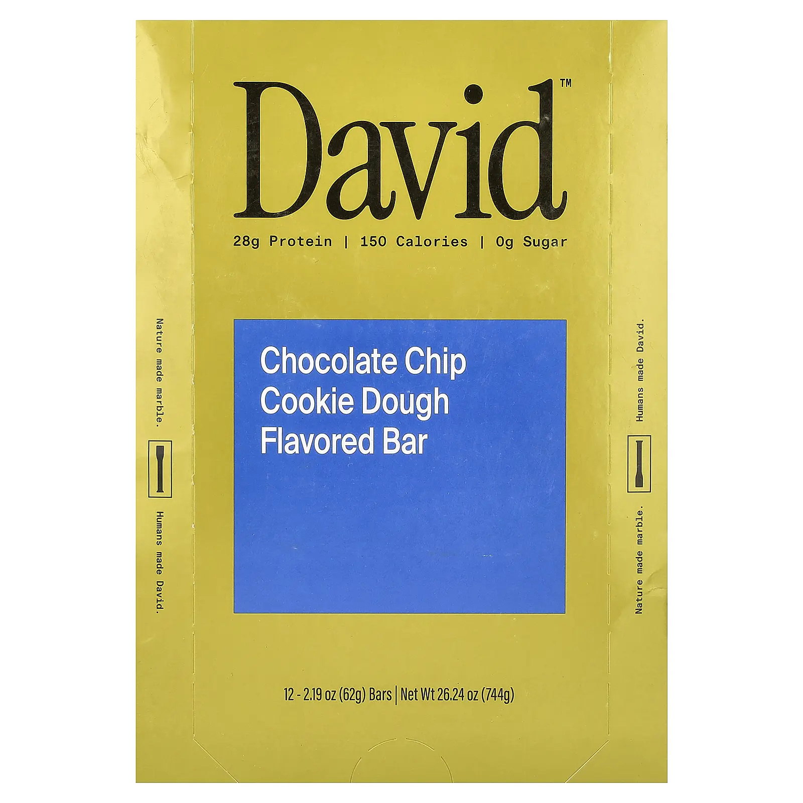 David Protein Protein Bar, Chocolate Chip Cookie Dough, 12 Bars, 2.19 oz (62 g) Each