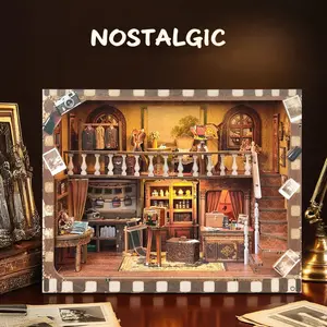 DIY Book Nook Kit, 3D Wooden Puzzle House Model Set, Desk Decoration, Carved Style, Birthday Gift for Adults & Teens