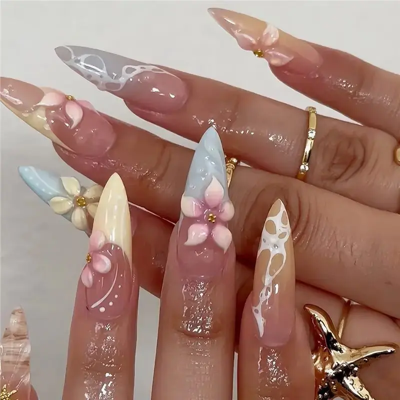 24pcs Almond Press-On Nails | Heart Design | Full Cover Kit