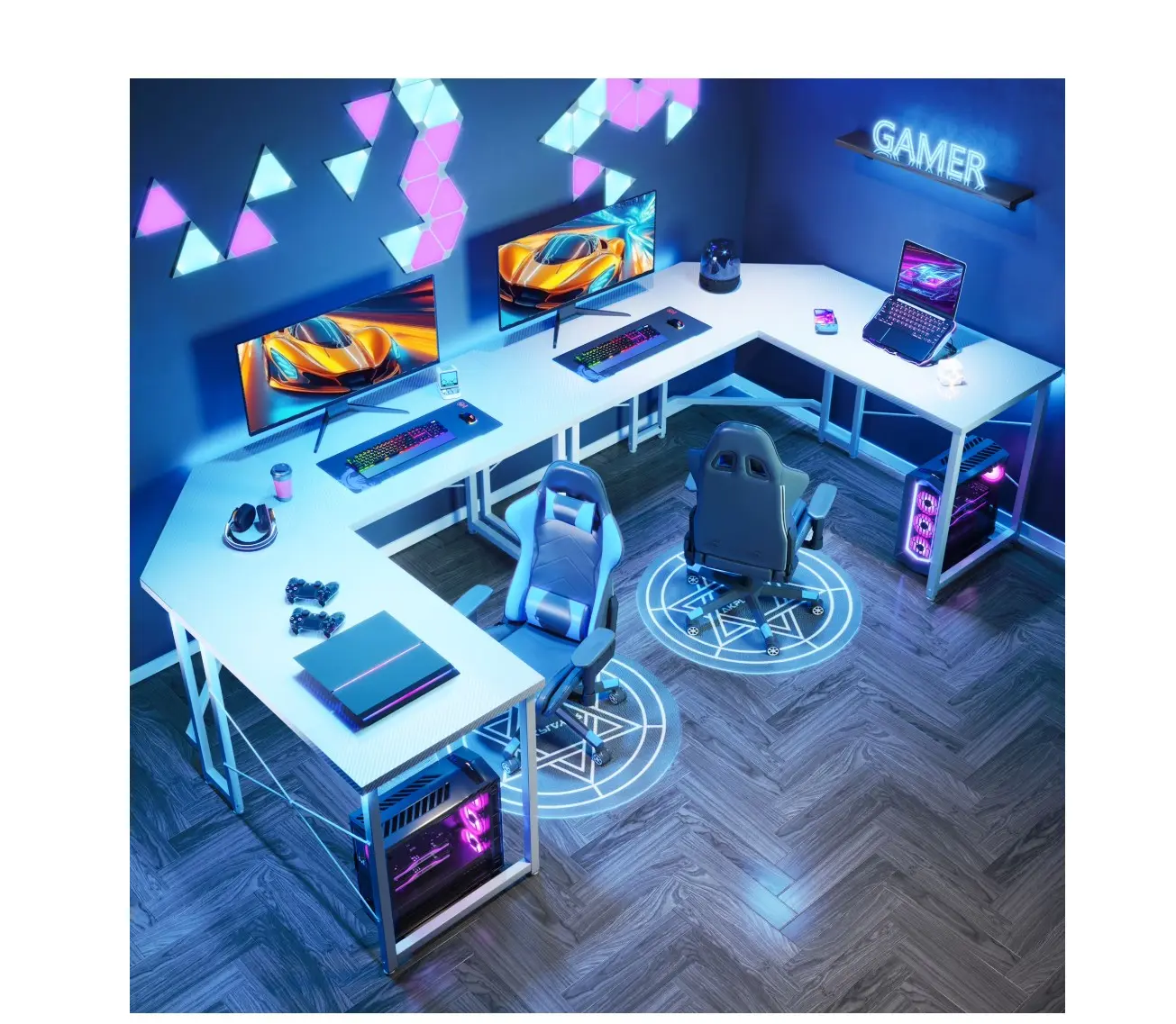 Computer Desk L Shaped, 51 Inch Reversible L Shaped Desk, Gaming Desk, Home Office Desk, Carbon Fiber White