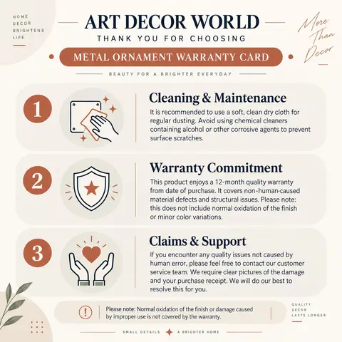 2 Premium Warranty Card Insert, Elegant After Sales Support Card for Metal Wall Decor, Home Decoration Products, Customer Care Packaging & Brand Experience