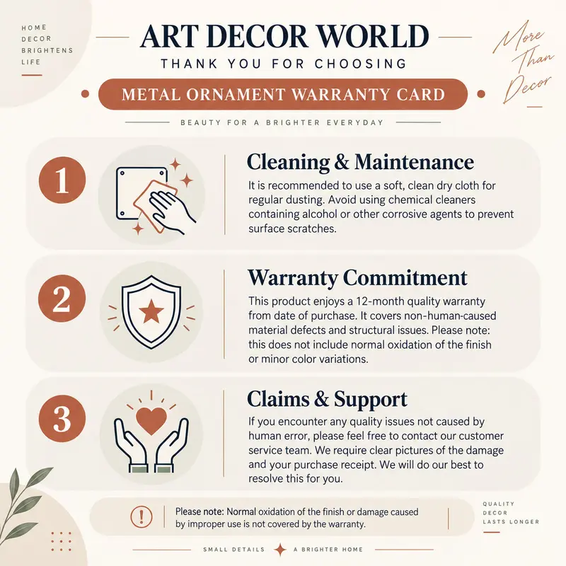 2 Premium Warranty Card Insert, Elegant After Sales Support Card for Metal Wall Decor, Home Decoration Products, Customer Care Packaging & Brand Experience