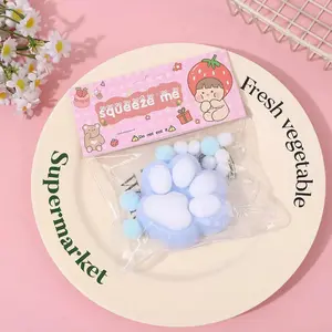 Fluffy Blue & White Cat Paw Squishy Toy, Ultra-Soft Plush Wrapped Stress Relief Squeeze Toy, Adorable Fuzzy Cat Paw Design, Cloud-Like Mochi Texture, Satisfying Sensory Fidget Toy for Relaxation, Aesthetic Desk Decor