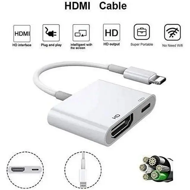 Lightning Digital AV Adapter for Apple Devices - 1080P HDMI Cable for Streaming Media - Accessory