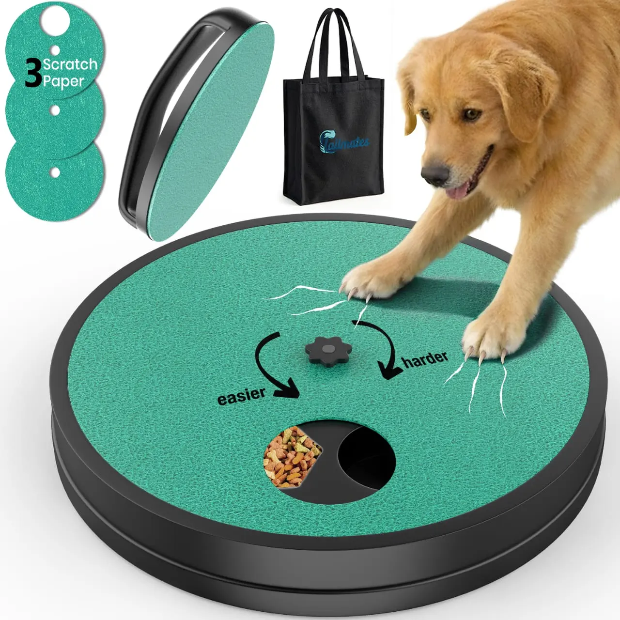 Dog Nail Scratch Board for Puppy/Small/Medium Dog - Dog Scratch Pad for Nails - Handheld Filer + Replacement Pads 12" x 12"  Pet Grooming Bundle Claw
