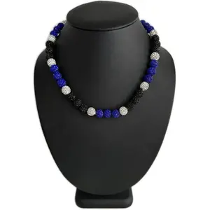 Iced Bling Disco Ball Rhinestone Pollyanna Crystal Bead Baseball Necklace Royal Black