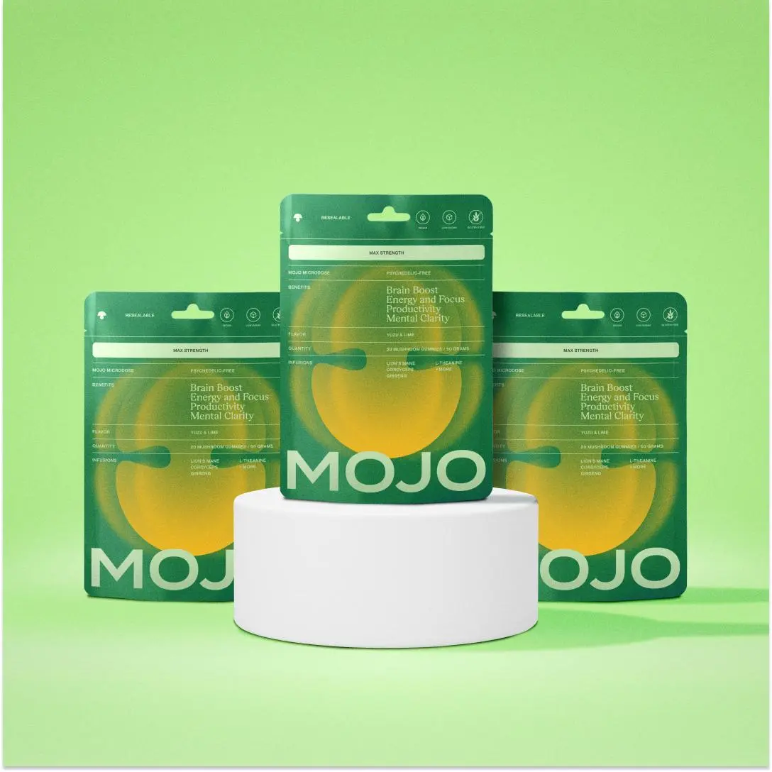 MOJO Brain Boost Energy & Focus Gummy - Yuzu & Lime - Vegan 60 Count Pack of 3 - Sweet Natural Flavor - Organic Yuzu Lime Extract - L-Theanine Rhodiola Rosea Cordyceps Mushroom Extract - Gluten-Free Non-GMO