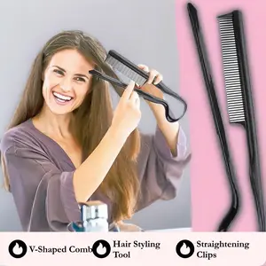 2pcs V-Shape Curling Comb, Textured Finishing, Straightening Paddle, Professional Hair Styling Clip Tool, Hair Styling Combs
