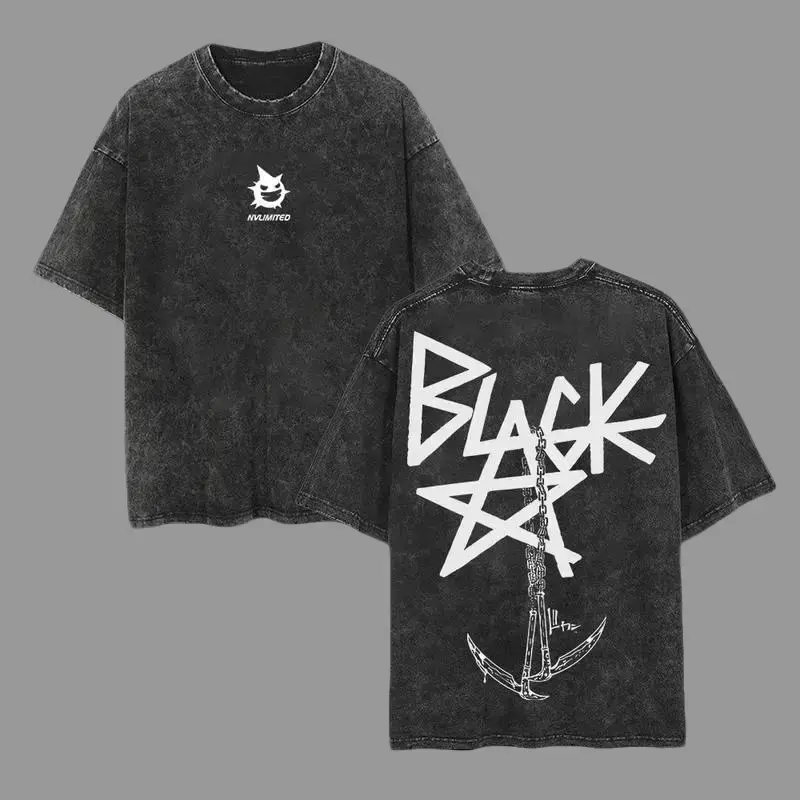 Retro Vintage Blackstar X Chain Scythe - Soul Eater Anime Double Printed  Washed T-Shirt Unisex Mineral Anime Manga Wash Heavy Cotton T-shirt, Gift For Anime Fan Lover Clothes Soft Top Menswear graphic