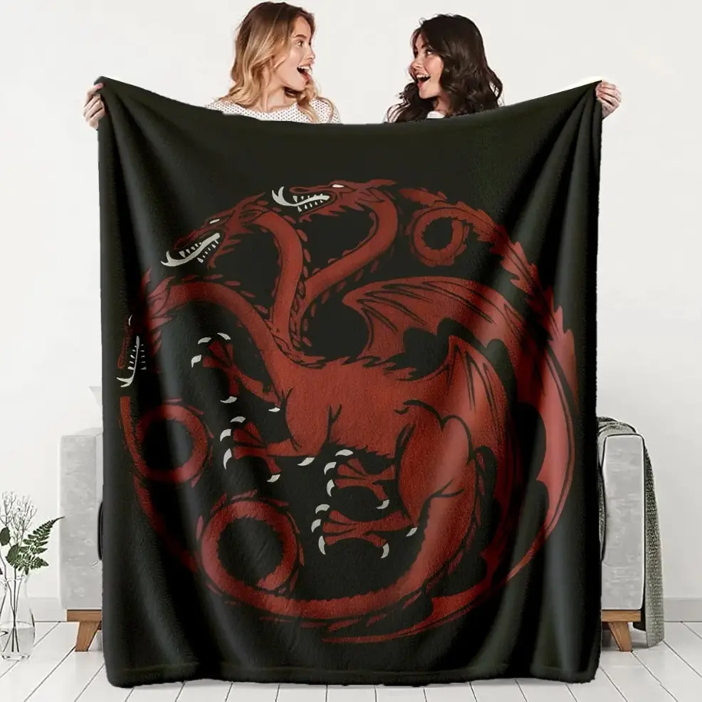 Game of Thrones Targaryen Dragon Crest Flannel Blanket, Baby blankets and adult blankets, Soft Lightweight Warm Cozy Blankets, Bedroom Holiday Decor, Bed Sofa Office Camping Travel, Premium Giftable Blankets for Birthday Halloween Christmas birthday gift