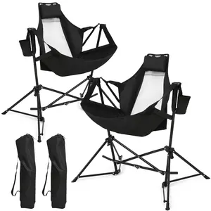 Hammock Camping Chairs Set of 2- Portable Swinging Chair for Adults with Stand and Storage Bag, Oversized Folding Rocking for Lawn Camp Fishing Hiking, Black foldable swing chair