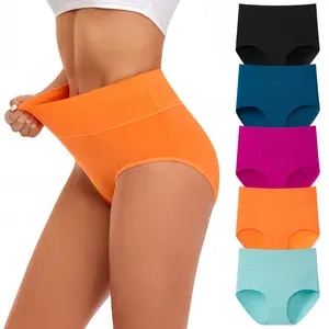 Women's High-Waisted Cotton Underwear Set- Basic, Body-Friendly, Comfortable StretchySolid Color Briefs, Breathable, Close-BodyCompression, Lightweight, Skin-Gentle forCasual Daily Wear