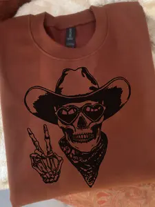 Trendy Cowboy Skull Graphic Top
