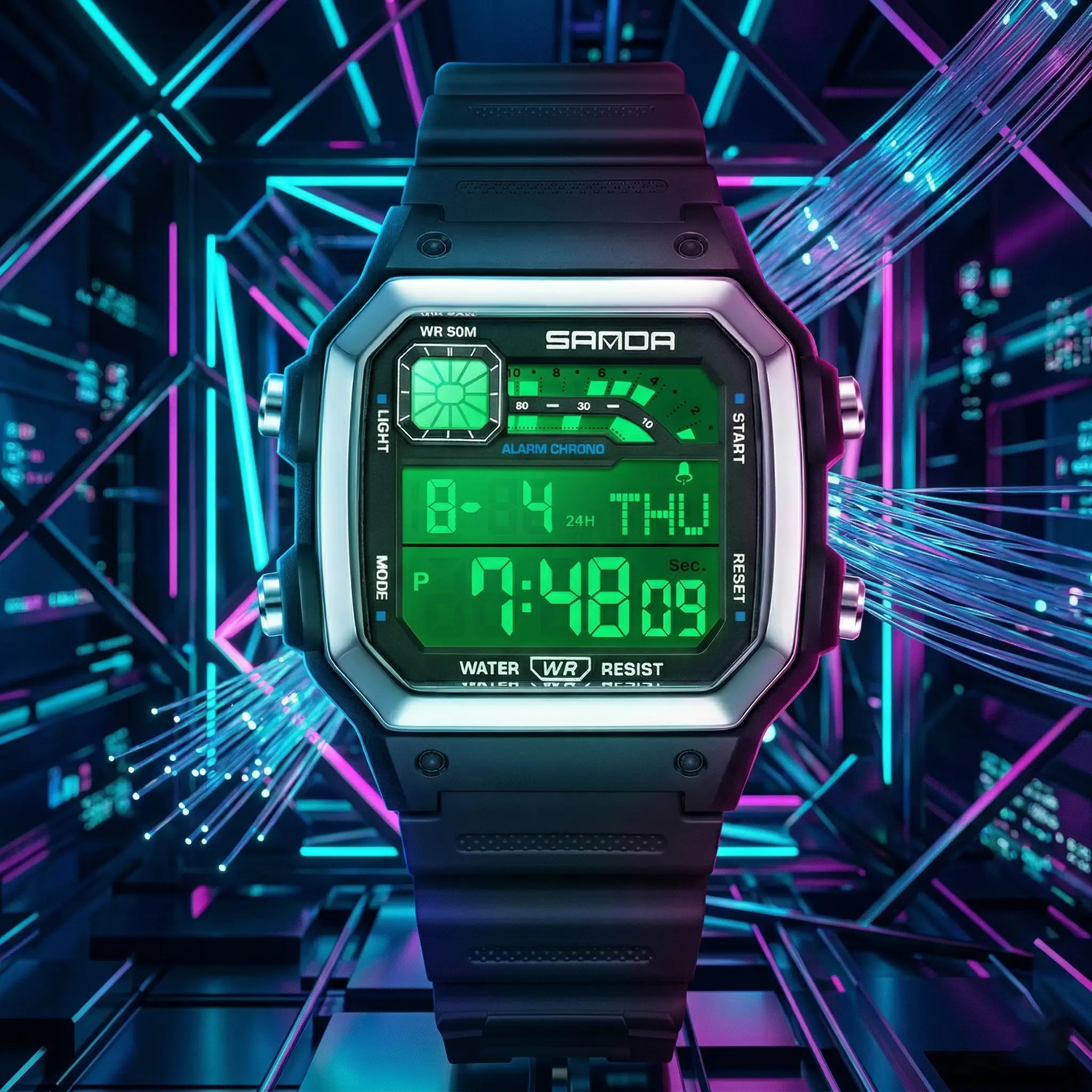 Men's Digital Sport Watch Retro Square Military Tactical Wristwatch with 50M Waterproof LED Backlight Alarm Stopwatch and Shockproof Band for Outdoors