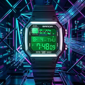 Men's Digital Sport Watch Retro Square Military Tactical Wristwatch with 50M Waterproof LED Backlight Alarm Stopwatch and Shockproof Band for Outdoors