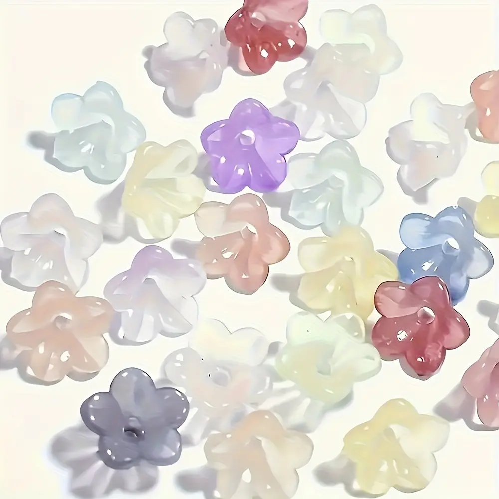 500pcs Mixed Random Gradient Color Acrylic Flower Beads - Acrylic Material, Perfect for DIY Jewelry Making Crafts