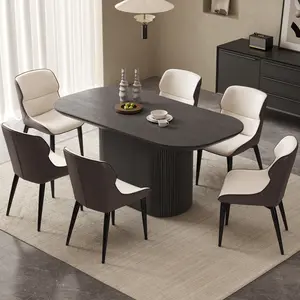 Guyii 62.99 Inch Oval Dining Table Set with 4/6 Chairs Modern Kitchen Table Indoor Rectangular Dining Room Table for Kitchen Bar Living Room Home Black Grey Premium Boards
