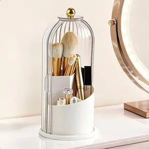 2026 Makeup Brush Holder Organizer with Lid 360 Rotating,Clear Dustproof Make Up Organizers for Vanity Bathroom Countertop, Transparent,Dustproof
