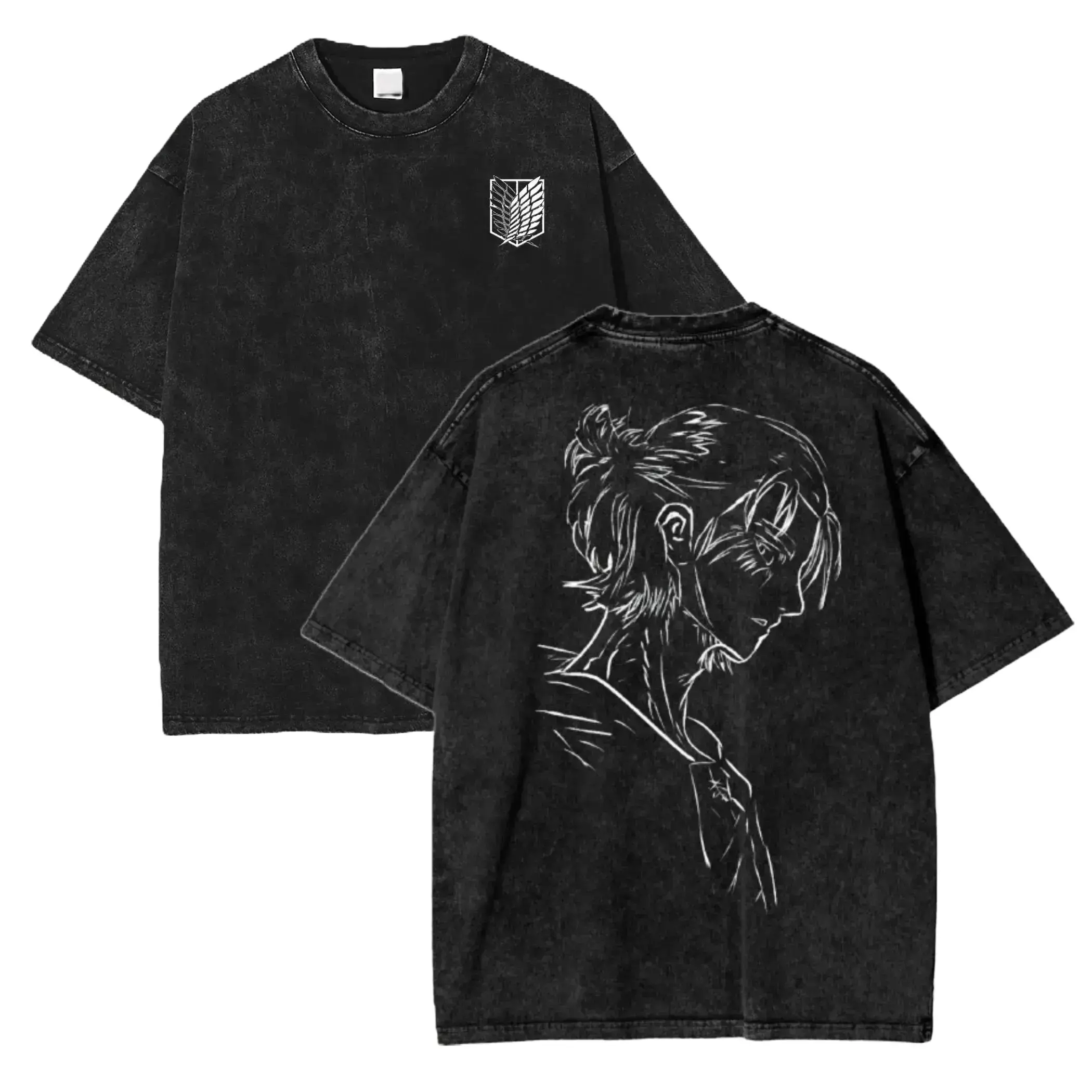 Men's Attack on Titan T-Shirt, Casual Fashion Round Neck Top with Distressed Scout Regiment Graphic, Fitted Washed Cotton Short Sleeve