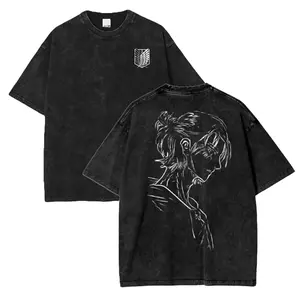 Men's Fitted Attack on Titan Season 3 Scout Regiment Distress Cartoon T-Shirt, All Seasons Washed Anime T-Shirt