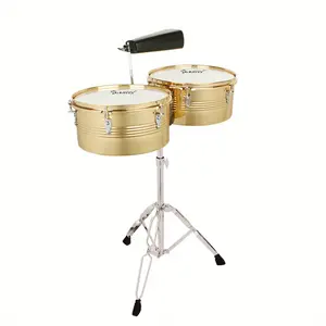 Premium Percussion 13"& 14" Timbales Drum Set In Golden: Comes With Stand And Cowbell