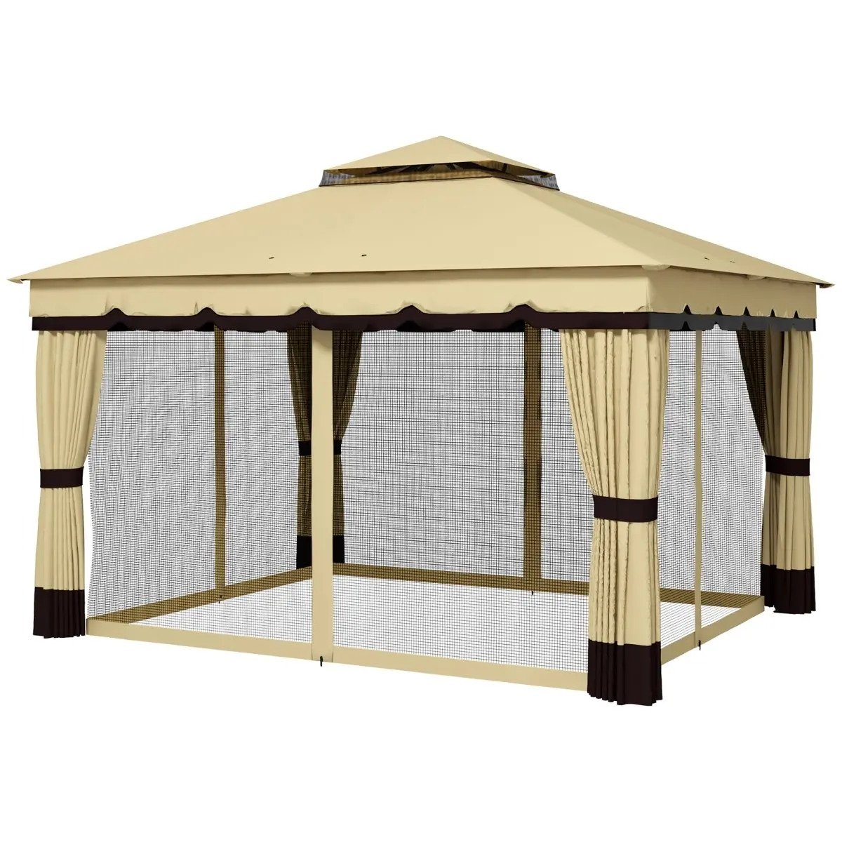 212 MAIN Outsunny 10x12 ft. Rectangular Double Roof Steel Frame Patio Gazebo Canopy, Outdoor UV Protection Shelter with Netting, Curtains and Stake Mounting