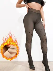 Women's Thick Warm Leggings, 3D Pattern Fake Translucent Design, 200g Fleece Lining, Polka Dot Heart Spider Skull Patterns, Fall Winter Essentials, Stretchy Soft Leggings