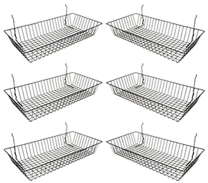 Wire Baskets for Grid Wall and Slat Wall - Wire Basket 24" L x 12" D x 4" H (Set of 6)