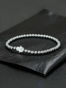 Men's Energy Bracelet, Handcrafted Beaded Hematite Beads, Simple Fatima Hand Evil Eye Charm Jewelry Gift for Men, Beaded Bracelets
