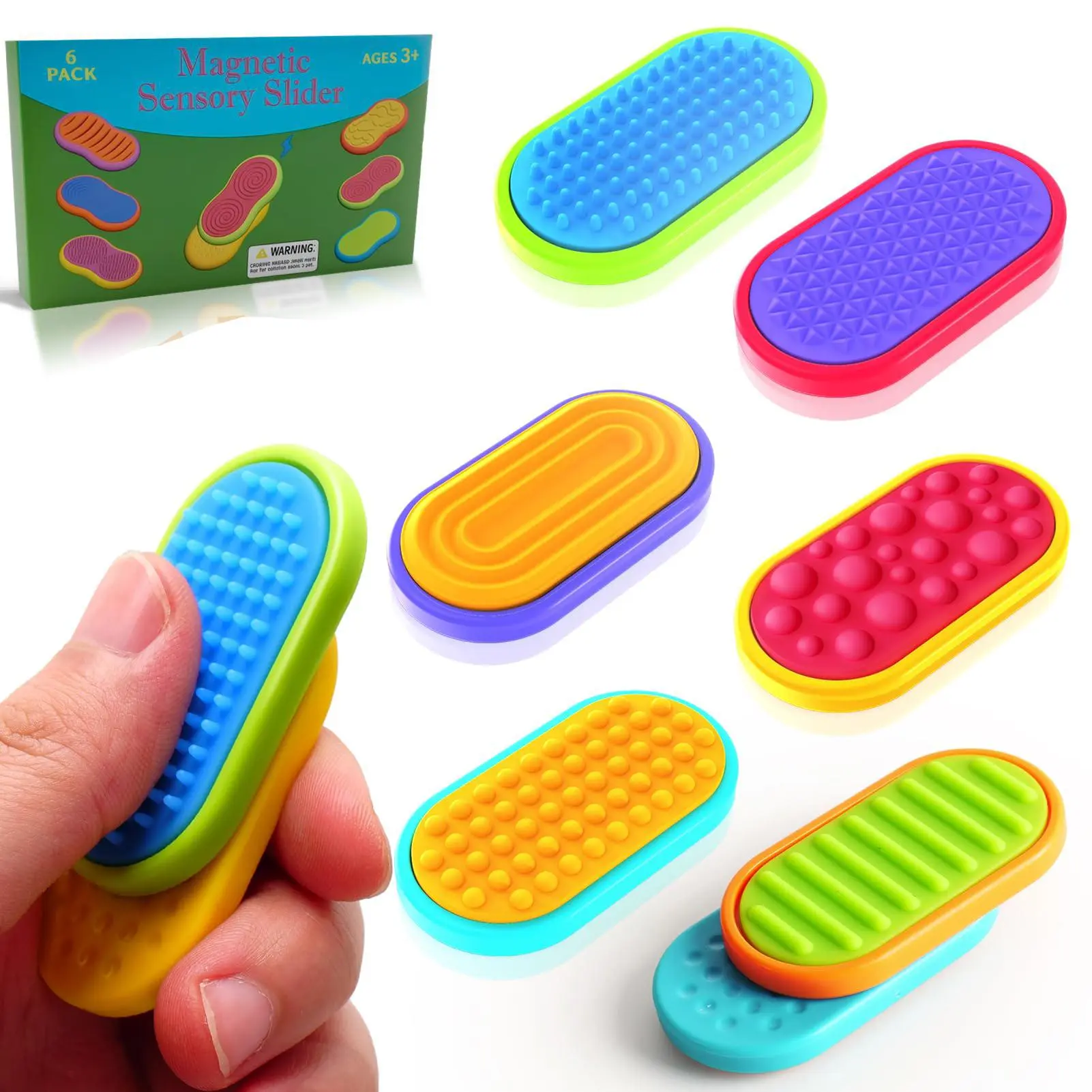 Sensory Fidget Magnet Toys for Kids: Silicone Magnetic Sliders Stress Fidgets for Autism, Anxiety Relief Small Fidget Toys for Adults Office Desk / Travel Classroom Must Haves, Stocking Stuffers Gifts