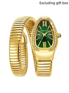 Marlene Keller luxury women's quartz watch, retro simple electroplated diamond inlaid snake watch, Modern fashionable wristwatch, Exquisite watch, Fashionable Stylish Watch, the perfect gift for girlfriends