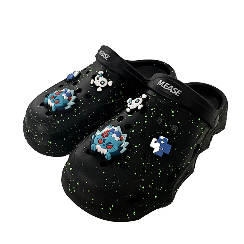 Glow All Night! Galaxy Speckled Clogs with Monster Shoe Charms  | Lightweight Slip-On Garden Clogs for Women | N-602 Footwear Girl Nail
