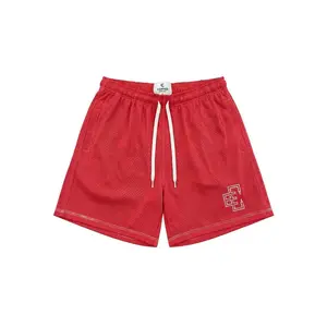 Copped Contrast Mesh Shorts "Red"