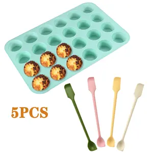 24-grid Non-Stick Silicone Muffin and Tart Mold & 4-Piece Silicone Mini Spatulas Set, Large Silicone Muffin Baking Pan, Dual-Head Design for Baking & Jam Bottles