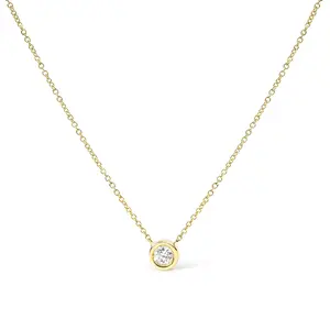 14K Gold Lab Grown Diamond Modern Bezel-Set Solitaire 16"-18" Pendant Necklace (F-G Color, VS2-SI1 Clarity)