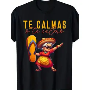 100% Cotton Men's Casual Cotton T-Shirt - "Calm or I Calm " Funny Spanish Quote, Black Graphic Tee with Vibrant Flip-Flop Design, Lightweight & Breathable for Summer, Humorous Apparel |   Playful Graphic Tee |   Smooth Fabric Tee