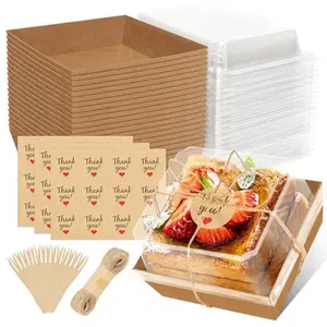 24 Pack Small Charcuterie Boxes with Clear Lids, Paper Mini Charcuterie Box To Go, Disposable Food Container with Lid, Dessert Boxes for Sandwich, Cookie, Sushi, Cake Slice, and Strawberries