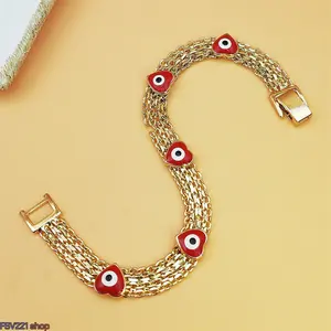 Trendy Evil Eye Bracelet Gold Plated Mesh Chain with Red Eye Charms for Women Nazar Lucky Protection Jewelry Gift